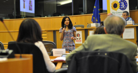 Safia Minney addresses the European Parliament