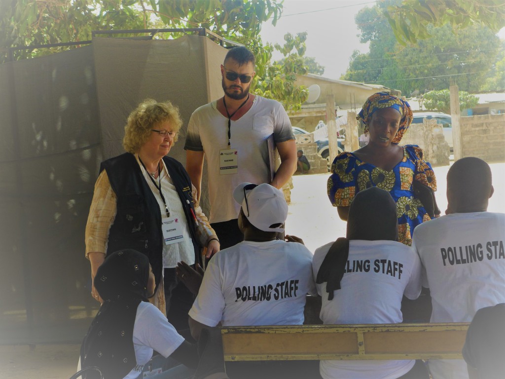 Meeting polling staff during the elections in The Gambia as part of the EU Election Observation Mission
