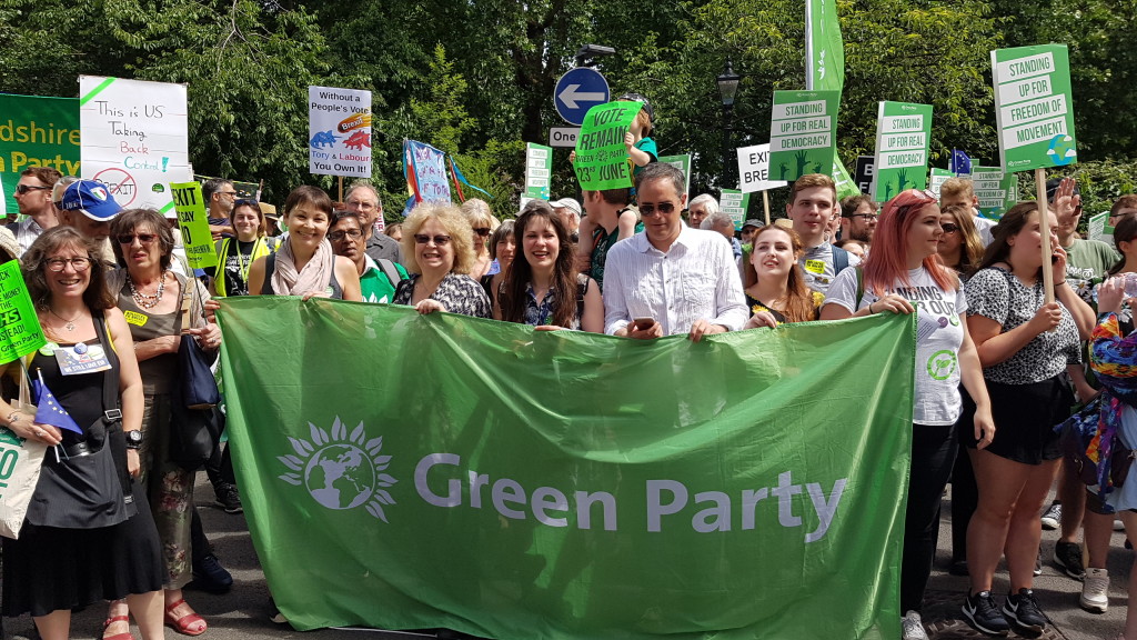 Jean co-leads the Green bloc at the People's Vote march in London